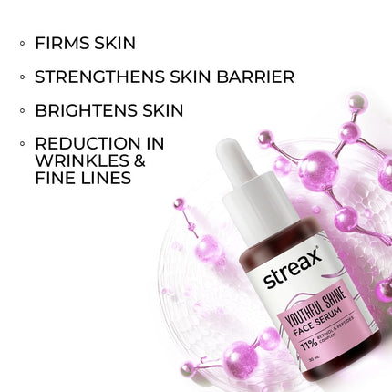 Streax Youthful Shine Face Serum, 30ml |11% Retinol & Peptide Complex