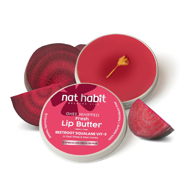 Nat Habit Lip Balm Fresh Beetroot Squalane 8gm Lip Butter With Desi Ghee & Raw Honey