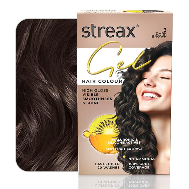 Streax Gel Hair Colour for Women & Men Dark Brown 3, 150ml