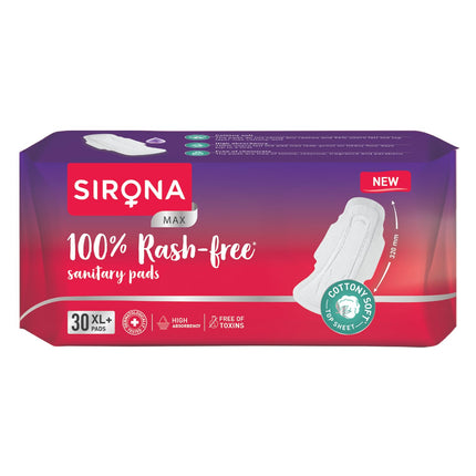 Sirona Max Sanitary Pads for Women | XL Plus (Pack of 30 Pads)