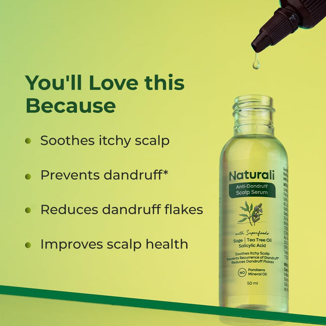 Naturali Anti-Dandruff Scalp Serum With Sage, Tea Tree Oil & Salicylic Acid-50ml