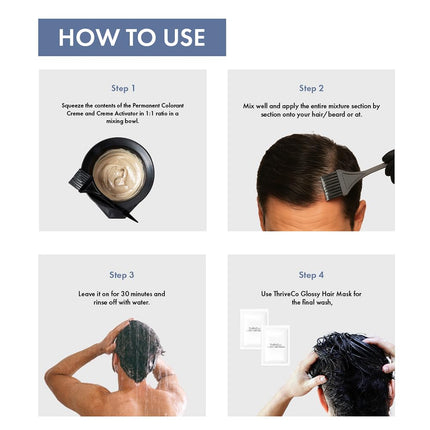 ThriveCo Permanent Hair Color Creme | 100% Grey Hair Coverage -70 ml