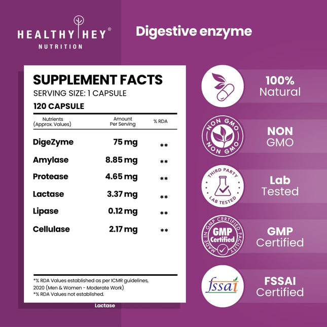 Healthy Hey Nutrition Digestive Enzymes 120 Vegetable Capsules