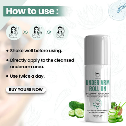 TNW-THE NATURAL WASH Underarm Roll-On Deodorant  With Cucumber, Aloe Vera, Coconut Oil & Hyaluronic Acid- 50ml
