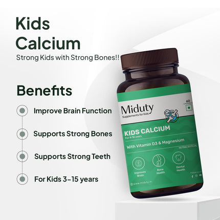 Miduty Kids Calcium - Vitamin D3, K2 & Magnesium 60 Chewables