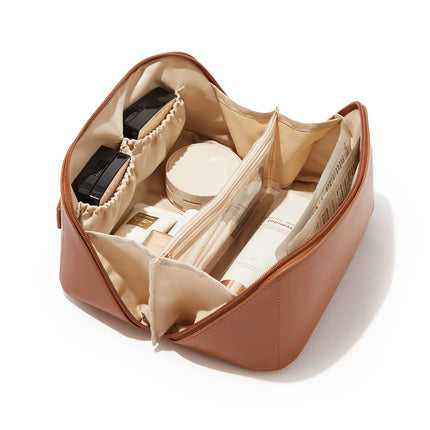 ABTRIX with AB Leather Travel Makeup Bag with Divider and Handle