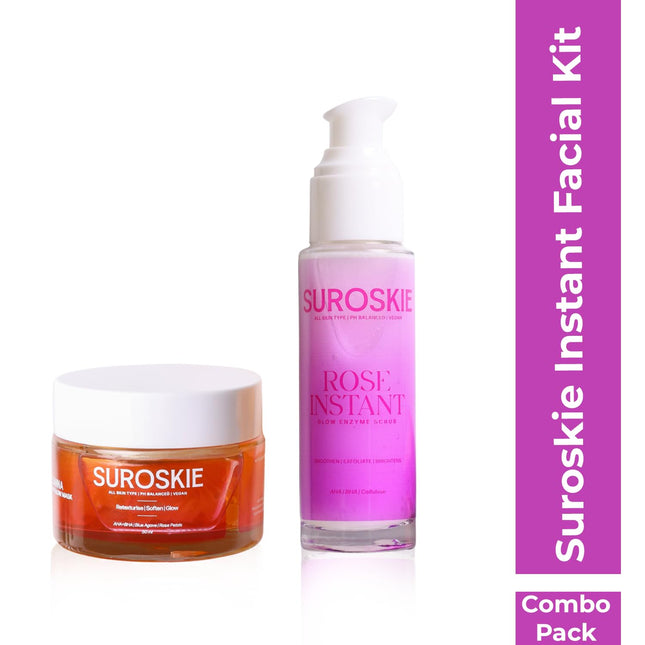 SUROSKIE Rose Instant Enzyme Face Scrub & Rosanna Glow Face Mask Combo (Pack of 2*50ml)