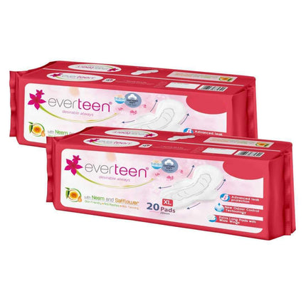 Everteen XL Cottony-Soft Top Sanitary Pads Pack of 20 Pads Each, 280mm