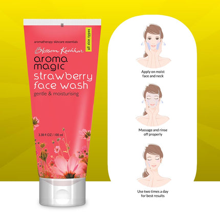 Aroma Magic Moisturizing Strawberry Face Wash with Aloe Vera Extract & Ylang Ylang Essential Oil -100ml