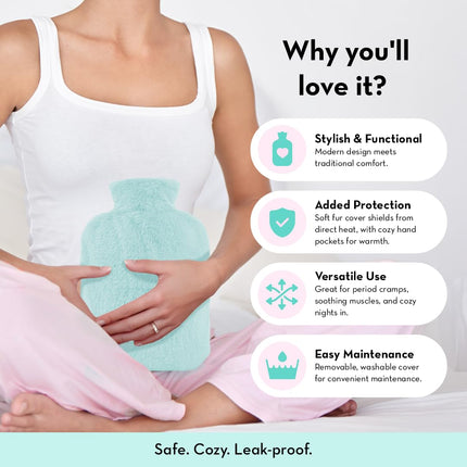 Plush Cuddle Buddy Hot Water Bag  1000 ml | Removable & Washable Fur Cover