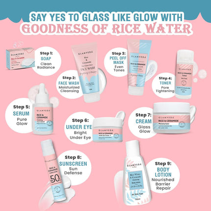 Glamveda Korean Rice & Ceramide Skin Care Face Serum & Moisturizer Combo