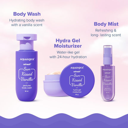 Aqualogica Refresh+ Vanilla Body Care Gift Set for Women | Perfume Body Wash