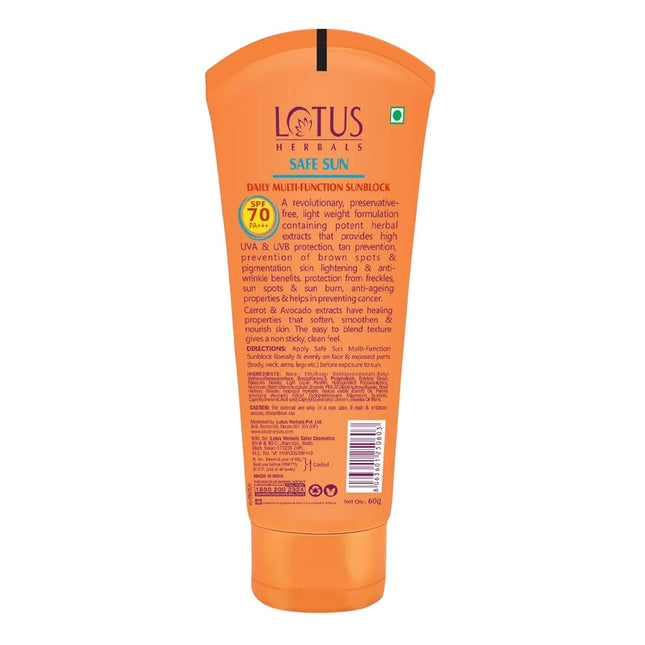 Lotus Herbals Sunscreen SPF 70 PA+++ - 60 grams Cream
