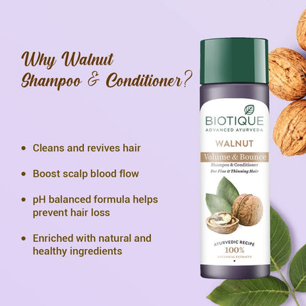 Biotique Walnut Volume and Bounce Shampoo and Conditioner-190ml