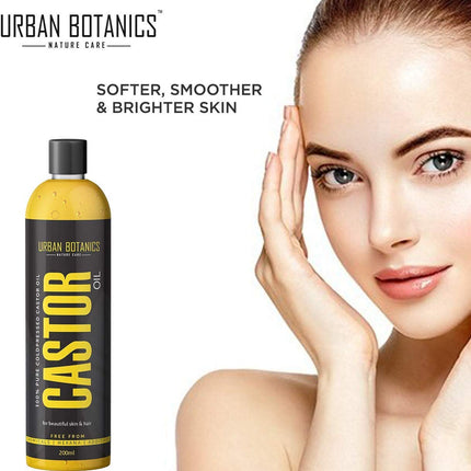 UrbanBotanics Cold Pressed Castor Oil for Hair Growth, Skin Care, Moisturising Dry Skin, Nails, Eyelash -  - 200ml