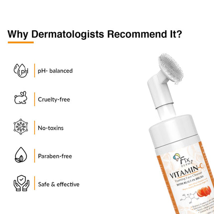 Fixderma 2% Vitamin C Face Wash, Foaming Face Cleanser with Brush-100ml