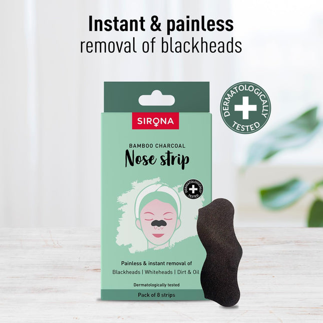 Sirona Bamboo Charcoal Blackheads Remover Nose Strips for Women – 8 Strips (Pack of 1)