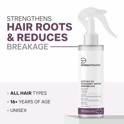DERMATOUCH Rosemary Water Spray For Hair Growth | Advance 2% Actives Rosemary, Redensyl, Anagain + Procapil Hair Spray | 100ml
