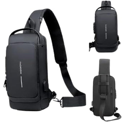 Waterproof Polyester Slim Unisex Crossbody Sling Bag Chest Backpack Men's Shoulder Bag, Leisure Travel Handbag, Hard Shell Anti-Theft Chest Bag (Black)