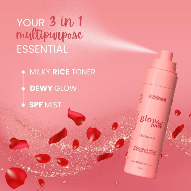 Suroskie Glow Up Juice SPF 35 PA++++ 100ml | Rose & Rice Toner Korean Skincare for Glass Skin
