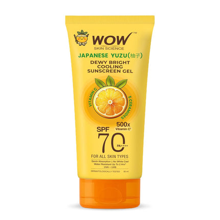 WOW Skin Science Japanese Yuzu + Vitamin C with 5 Ceramides Dewy Bright Sunscreen Gel | SPF 70 PA++++ 80ml