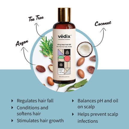 Vedix Customised Ayurvedic Hair Fall Oil | With Coconut + Argan + Tea Tree | 100ml