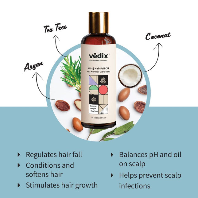 Vedix Customised Ayurvedic Hair Fall Oil | With Coconut + Argan + Tea Tree | 100ml