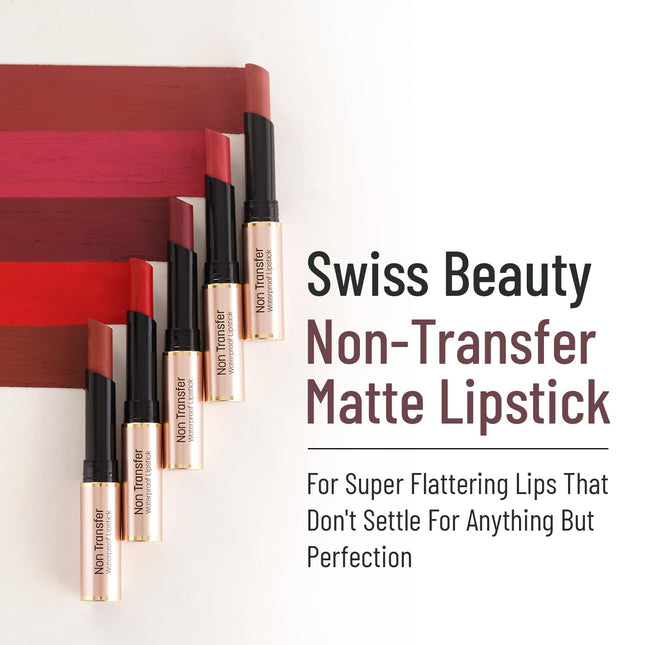 Swiss Beauty Non Tranfer Matte Lipstick Long Stay & Smooth, Lust On, 3g