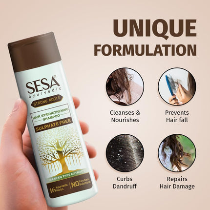 SESA Ayurvedic Strong Roots Hair Care Combo With Hair Strengthening Oil (100Ml) And Shampoo + Conditioner (200Ml)
