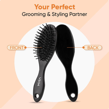Vega Compact Paddle Hair Brush with Mirror for Men & Women
