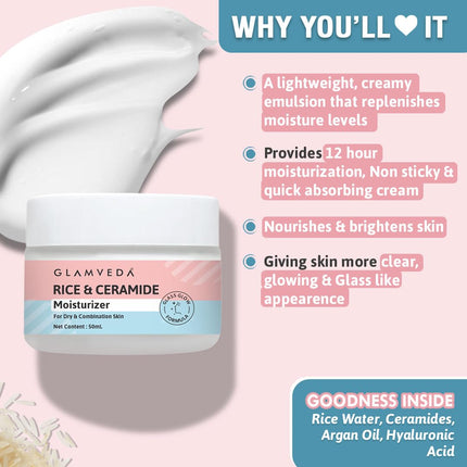 Glamveda Korean Rice & Ceramide Skin Care Face Serum & Moisturizer Combo