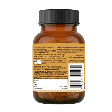 Organic India Pure Ashwagandha Root Capsules - 60 Veg Caps -400mg