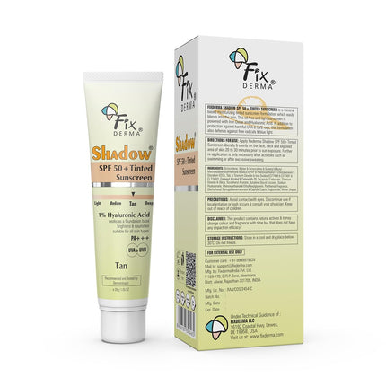Fixderma Shadow Tinted Sunscreen Tan SPF 50 PA+++ | 1% Hyaluronic Acid & Vitamin E-30gm