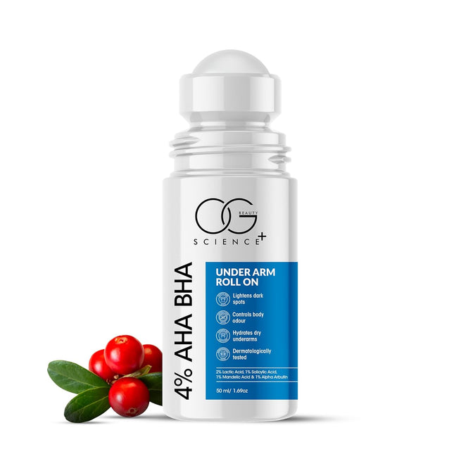 OG BEAUTY Science+ 4% AHA BHA Underarm Roll On | 2% Lactic 1% Salicylic 1% Mandelic Acid 1% Alpha-50ml