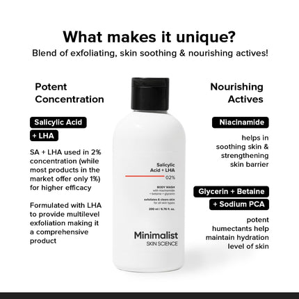 Minimalist 2% Salicylic Acid + LHA Body Wash -200ml