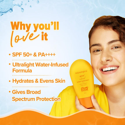 Aqualogica Glow+ Infused Water Sunscreen For All Skin Types Spf 50+ Pa++++ With Papaya&Vitamin C-50G