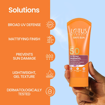 Lotus Herbals Sunscreen for Women & Men | Safe Sun UV Screen Matte Gel Sunscreen SPF 50 & PA+++-100G