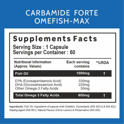 Carbamide Forte Double Strength Fish Oil 1000mg Omega 3 600mg -60 Capsules