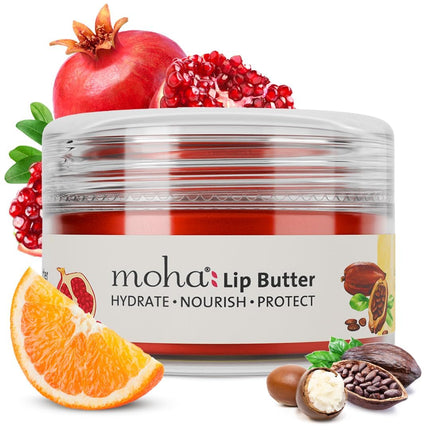 Moha Lip Butter for Dry & Pigmented Lips | Balm with Cocoa & Shea Butter, Pomegranate, Vitamin C & E -10g