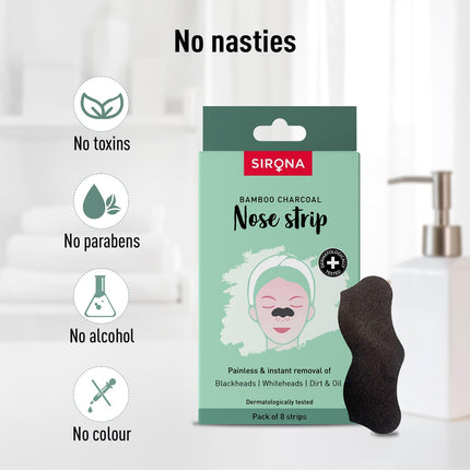 Sirona Bamboo Charcoal Blackheads Remover Nose Strips for Women – 8 Strips (Pack of 1)