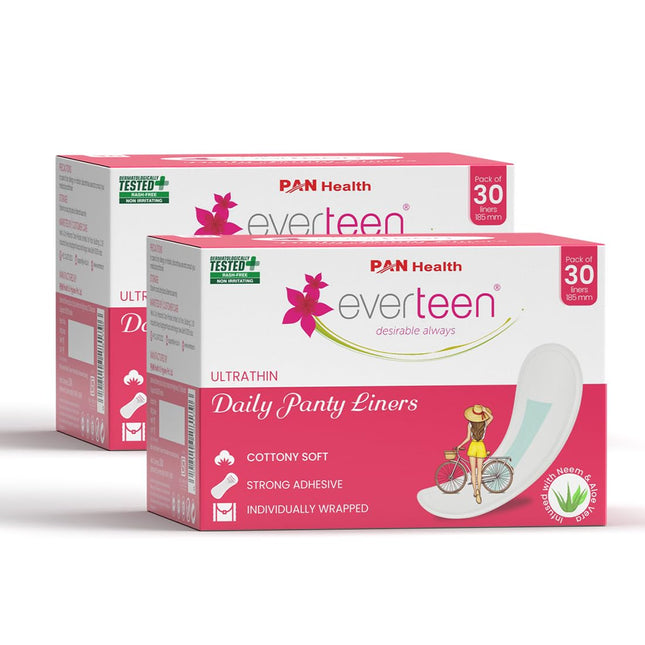 Everteen Natural Cotton Daily Panty Liners (180mm, 2x30pcs) Pack of 2