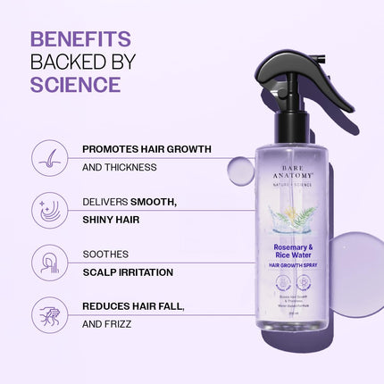 Bare Anatomy Nature X Science Rosemary Water Spray For Hair Growth & Thickness With Rice Water-200 Ml