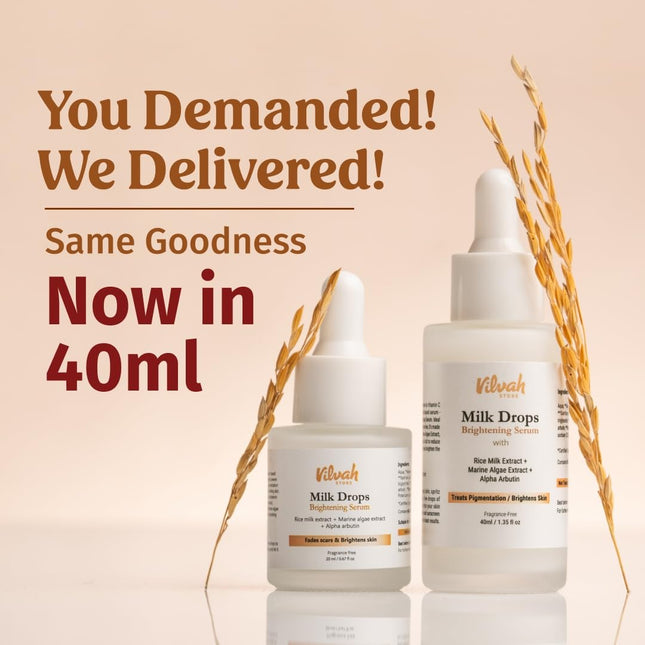 Vilvah Store Milk Drops Serum Formulated With Rice Milk Extract, Marine Algae Extract, Alpha Arbutin-40ml