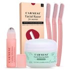 Carmesi All-in-One Face Shaving Kit for Women | 1 Pre-Shave Balm + 3 Reusable Face Razors + 1 Aftershave Roll On