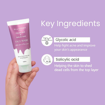 Glamveda Glycolic Acid & 0.05% & Salicylic Acid Face Wash-100ml