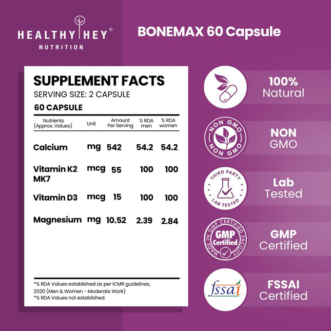 Healthy Hey Nutrition Vegan Calcium 60 Vegetable Capsules