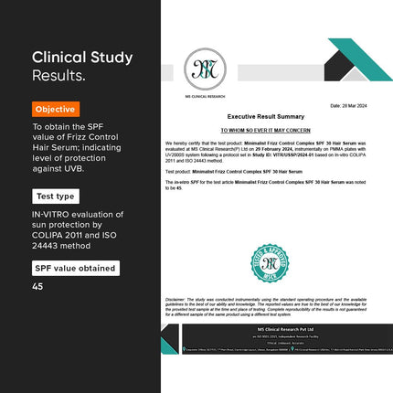 Minimalist Hair Serum for Dry Frizzy Hair with SPF 30, Keratin, Argan Oil & Ceramides -50ml