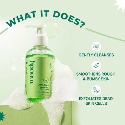Moody AcneXpert 2% Salicylic Acid%, 5% Niacinamide & Green Tea Body Wash-200ml