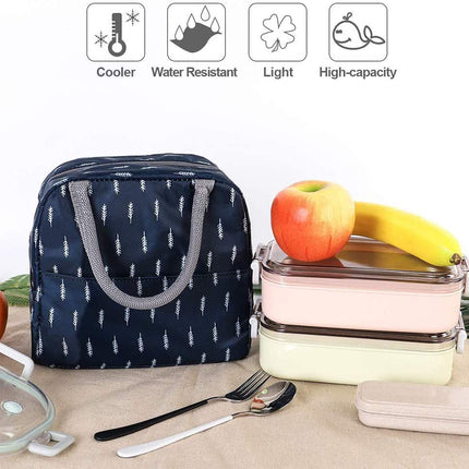 WEZOSHINET Insulated Lunch Bags for Women Work Student Kids to School Waterproof Thermal Cooler Tote Bag Picnic Organizer Storage Tiffin Box Portable and Reusable (Blue Leaf)