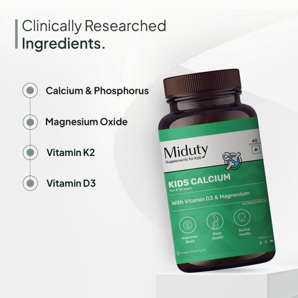 Miduty Kids Calcium - Vitamin D3, K2 & Magnesium 60 Chewables